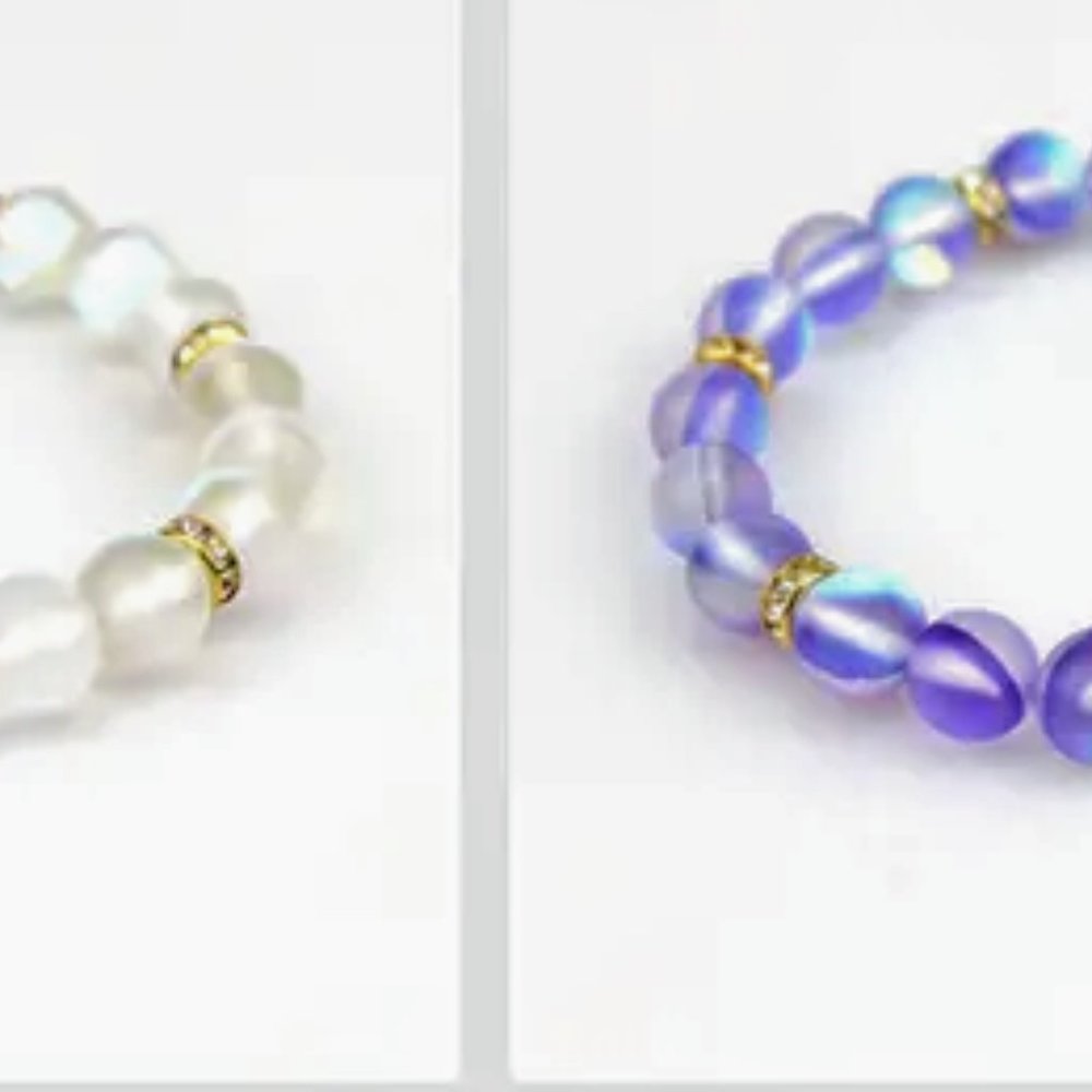 2 natural Moon stone beaded bracelet set beautiful